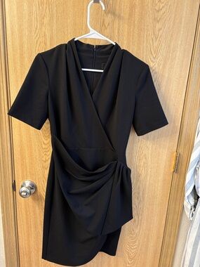 DKNY Black Draped Faux-Wrap Mini Dress